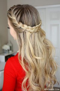 French Braid Crown Holiday Hairstyle u2013 Luxy Hair