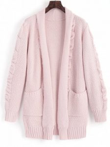 2019 Shawl Collar Cable Knit Cardigan In PINK L | ZAFUL