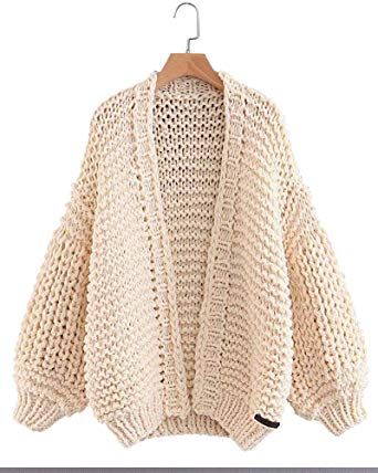 Gamery Women Knit Cardigan Sweaters Open Front Long Sleeve Beige at