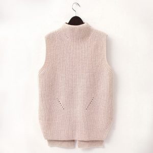 Fashion Hot Women High Neck Knit Vest Wool Knitwear Female Sweater