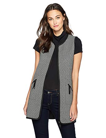 Max Studio Women's Check Quilted Knit Vest, Black/White, XS at