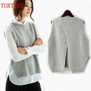 Spring New Cashmere Knit Vest back Split hedging loose Sweater Vest