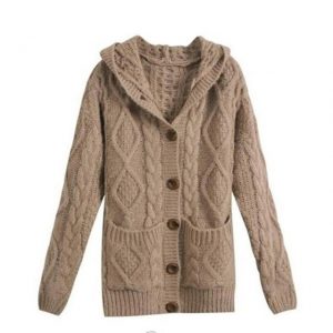 Winter 2018 Women Coat Knitted Cardigans Button Pocket Top Solid