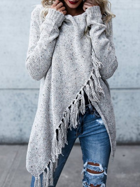 H-line Long Sleeve Plain Knitted Cardigan - JustFashionNow.com