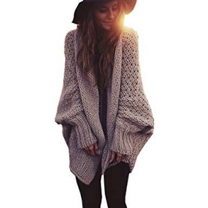 Mcupper-Women Oversized Loose Knitted Sweater Batwing Sleeve Taupe