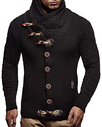 Leif Nelson Men's Knitted Jacket Turtleneck Cardigan Winter Pullover