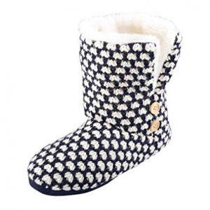 Womens Liana Knitted Slipper Boots Cosy Faux Fur Lining Non Slip