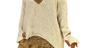 Women Long Sleeve V Neck Baggy Sweater Casual Autumn Winter Knitted
