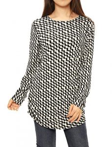 Allegra K Women's Long Sleeve Printed Shirred Sides Knitted Tunic