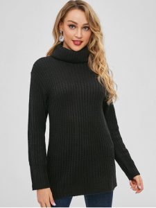 2019 Knitted Tunic Turtleneck Sweater In BLACK ONE SIZE | ZAFUL