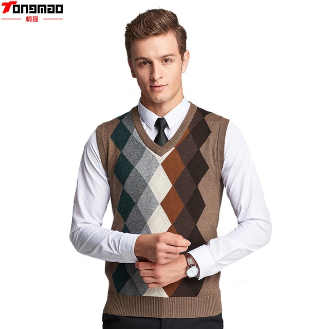 Autumn Men's Business Wool V neck Sleeveless Knitted Vest Fashion