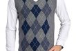 Men's V-Neck Argyle Pattern Sweater Vest Cardigan Knitted Waistcoat