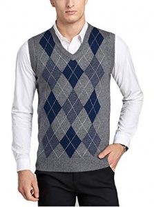 Men's V-Neck Argyle Pattern Sweater Vest Cardigan Knitted Waistcoat