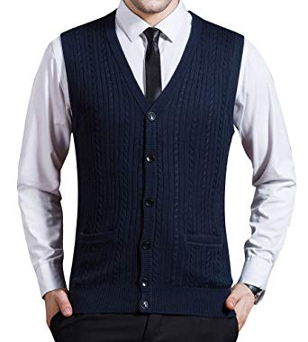 Zicac Men's Business Solid Button Knitwear Sweater Vest Sleeveless