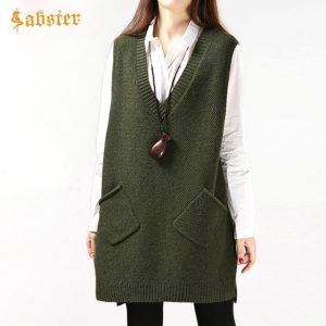 2018 New Autumn Casual V Neck Long Knitted Waistcoat Sleeveless