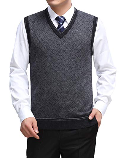 DD.UP Men's V-Neck Argyle Wool Sweater Button Cardigan Knitted