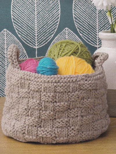 Home Decor Knitting Downloads - Basket Stitch Container Knit Pattern