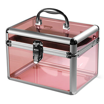 China Pink fashion aluminum acrylic display box storage makeup nail