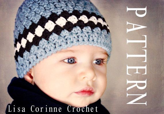 Baby Boy Hat PATTERN PDF - Striped Beanie Cap - Easy Modern Crochet