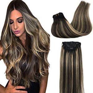 Amazon.com : Googoo Human Hair Extensions Clip in Balayage Natural