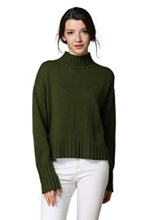 MEEFUR Women's Long Sleeve Wool Knitted Mock Neck Sweater Loose Fit