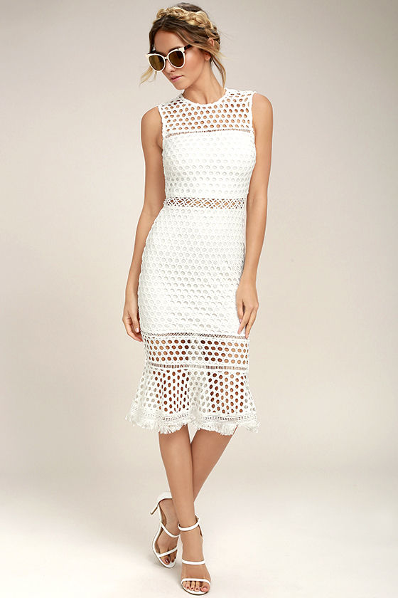 Stunning White Midi Dress - Crochet Lace Dress - Lace Midi Dress