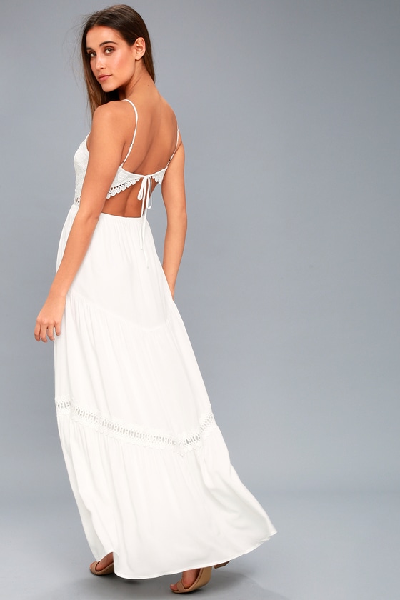 Lovely White Crocheted Lace Dress - Lace Maxi Dress