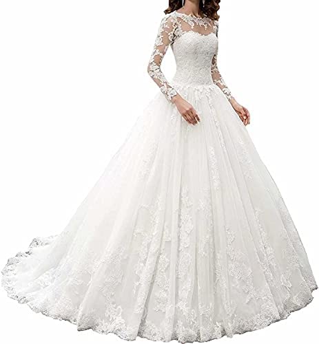 Amazon.com: OWMAN New Women's Long Sleeves Scoop Lace Ball Gown .