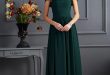 Forest Green Mother of The Bride Dress with Wrap,Chiffon Long .