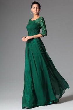 Elegant Lace Sleeves Dark Green Mother of the Bride Dress .