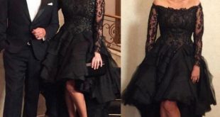 Hi Low Black Mother of the Bride Dresses with Lace Appliques .
